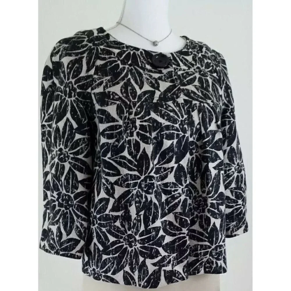 Michael Kors~Women's Size S/P~Beige/Black Linen Blazer Jacket 3/4 Sleeve Career.